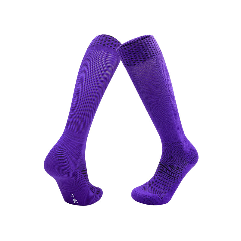 Calcetines de fútbol transfronterizos de color liso, finos, de alta elasticidad, para otoño e invierno, con base de rizo, calcetines deportivos por encima de la rodilla para niños, calcetines transpirables para hombre.