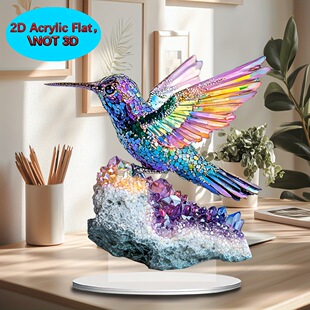 2D Flat, Bohemian Hummingbird Sun Catcher with Crystal Gem -7.87 "Press