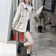 ins工装外套女2025年新款秋装韩版休闲连帽显瘦收腰大衣流行潮