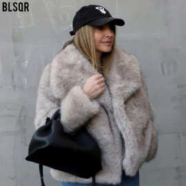 跨境亚马逊女装外贸冬款欧美时尚气质名媛风人造皮草外套D69352