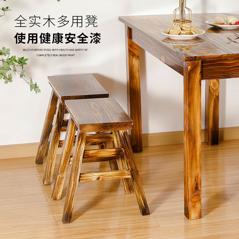Taburete de madera taburete cuadrado doméstico taburete pequeño de madera maciza taburete duradero para que los estudiantes coman taburete de cuatro patas banco sólido económico simple image 2