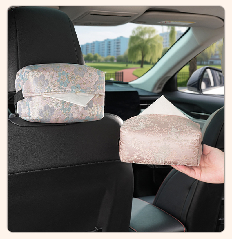 2026 New Product: Car-mounted tissue box with a high-end feel, hanging tissue box for cars, new Chinese-style tissue hanging bag for vehicles