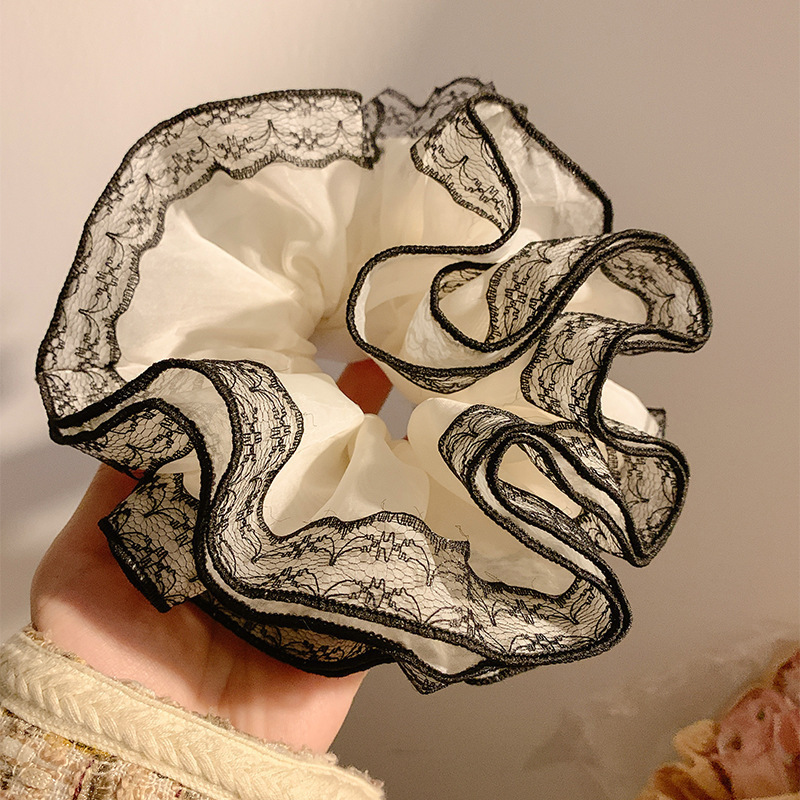 Coletero Scrunchie de Encaje con Flor de Alta Elasticidad para Mujer