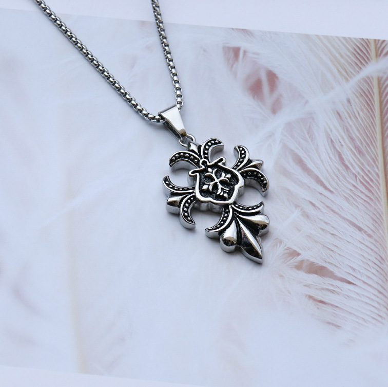Men's Cross Pendant Necklace Titanium Punk Personalized Gift_voghion.com