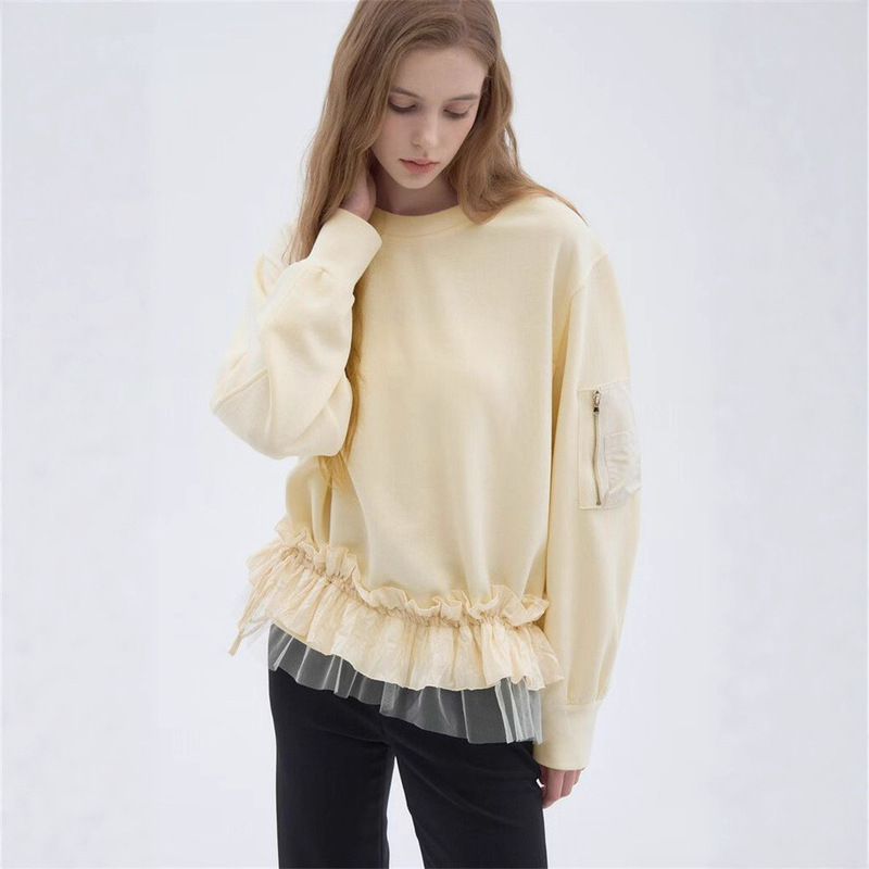 52618 Korean O'2N Ojia Round Neck Pullover Spliced Mesh Lace Long-Sleeved Sweatshirt O22F8Tto564W 52618 Korean O'2N Ojia Round Neck Pullover Spliced Mesh Lace Long-Sleeved Sweatshirt O22F8Tto564W