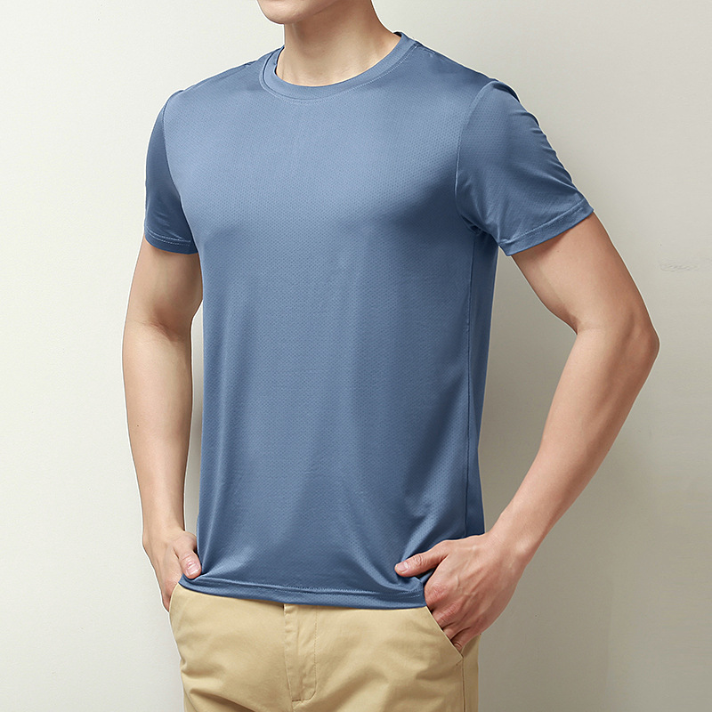 Breathable silk quick dry elastic thin solid sports short sleeve…