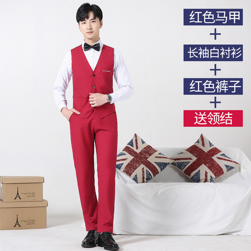 Red vest + pants + white shirt comes with a bow tie / M