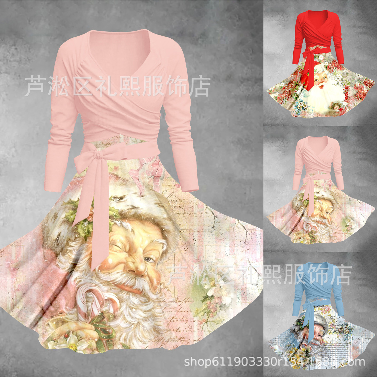 2023冬季连衣裙女装亚马逊独立站圣诞节两件套纯色上衣潮立体印花