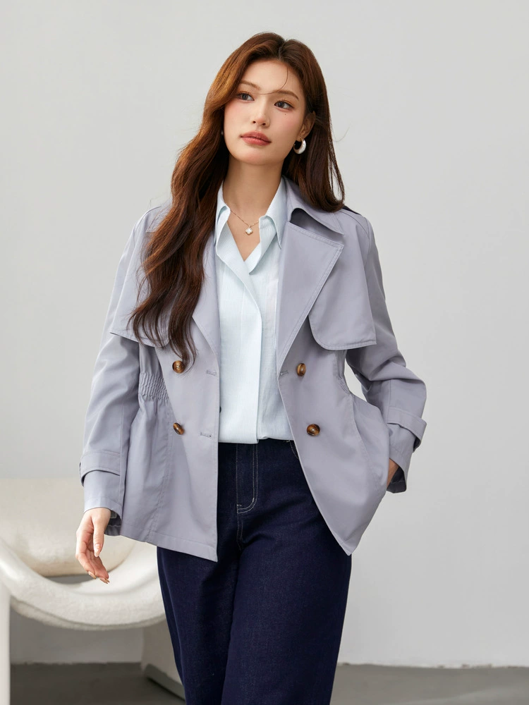 Design fitted brace, spring trench coat, trend of season, British style, plus size