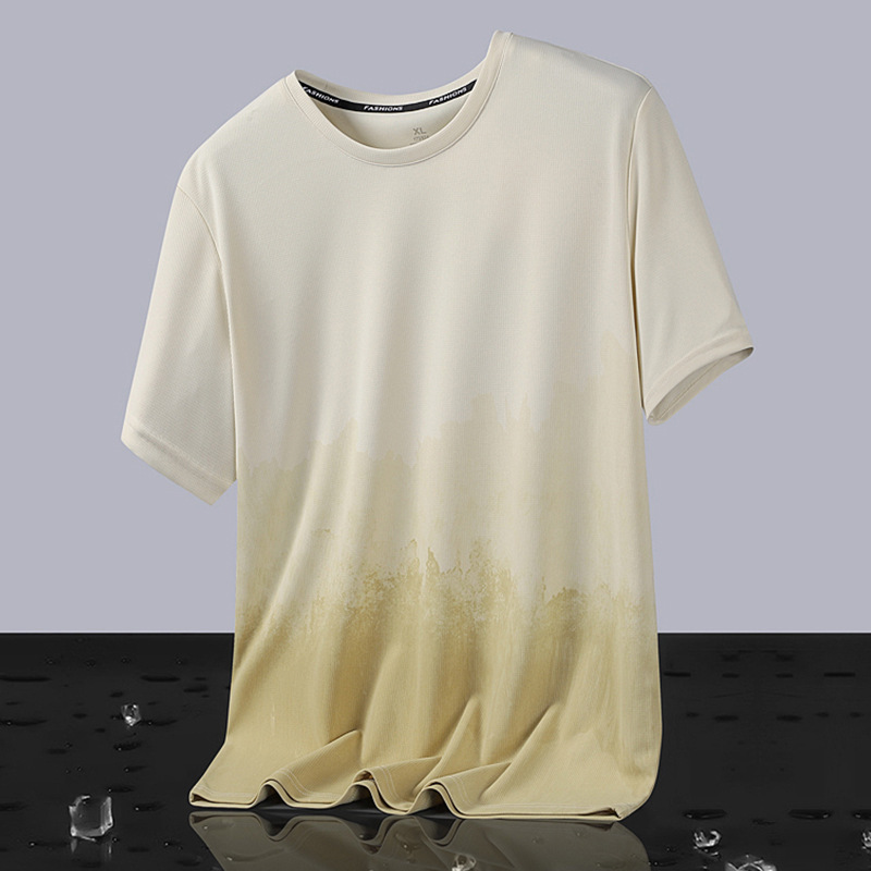 Verano fresco delgado transpirable hielo ojo de seda camiseta de manga corta hombre ropa deportiva de secado rápido hombre