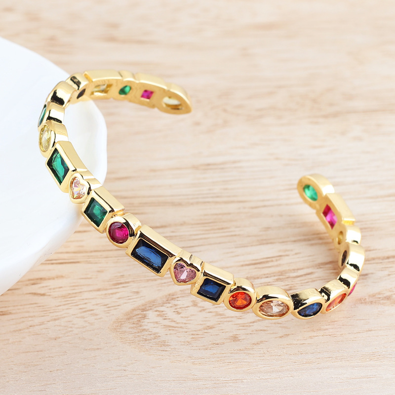 Fashion Geometric Heart Shape Copper Bangle Inlay Zircon Copper Bracelets