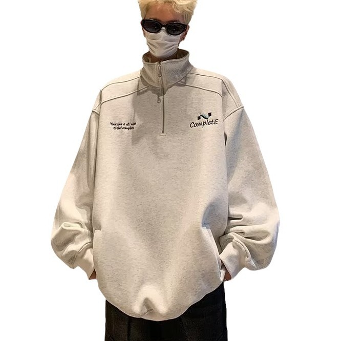 Casual americano de moda suelta retro versátil chaqueta hombre chaqueta de moda medio cremallera collar chaqueta de pareja