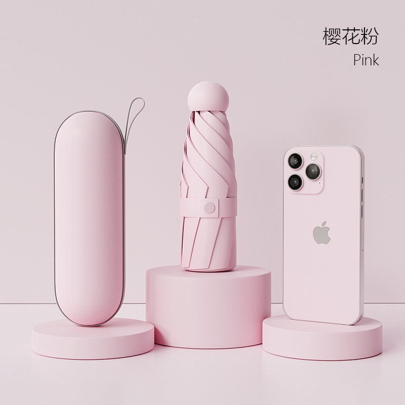 カプセル傘 UPF50 + 高日焼け止めミニ折りたたみ傘ポータブル抗 UV 卸売印刷可能な広告|undefined