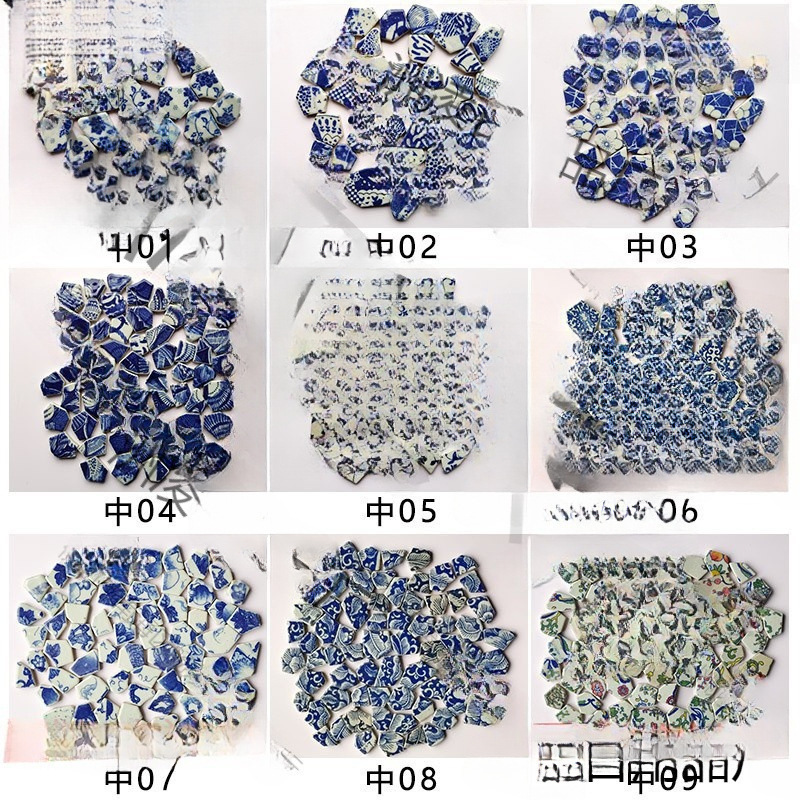 青花瓷碎片装饰贴画直销手工设计园林景观户外异形白瓷陶瓷马赛克