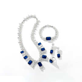彩宝系列蓝色水晶项链耳环手链戒指四件套套装港风时尚气质锁骨链