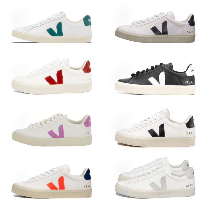 Original Veja Campo New Low-Top Lace-Up Sneakers for Couples, Fashionable and Versatile Gray and White Color-Blocking Sneakers for Export