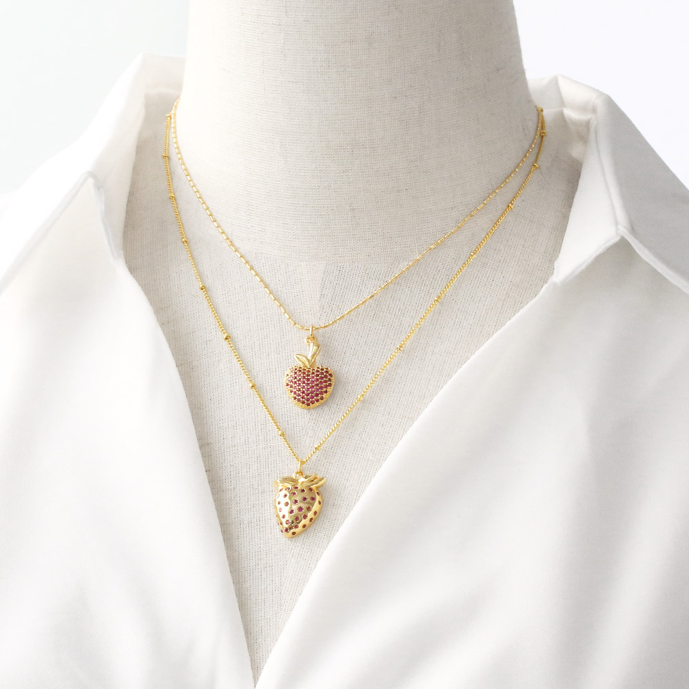 Cherry, Fruit, Strawberry Pattern Wholesale Jewelry Retro Cherry Fruit Strawberry Copper Zircon Plating Pendant Necklace Box Chain