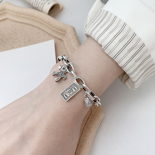 Japanese and Korean s925 sterling silver retro all-match immediately rich bracelet female personality niche design pony coin bracelet