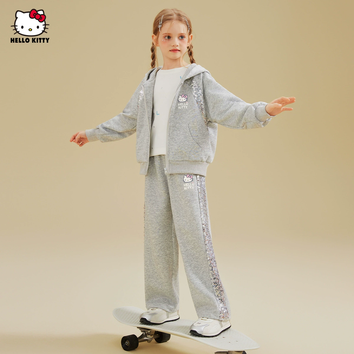 Hello Kitty для девочек весна и осень блестки сращивание повседневный набор 2025 новый иностранный дикий набор из двух частей