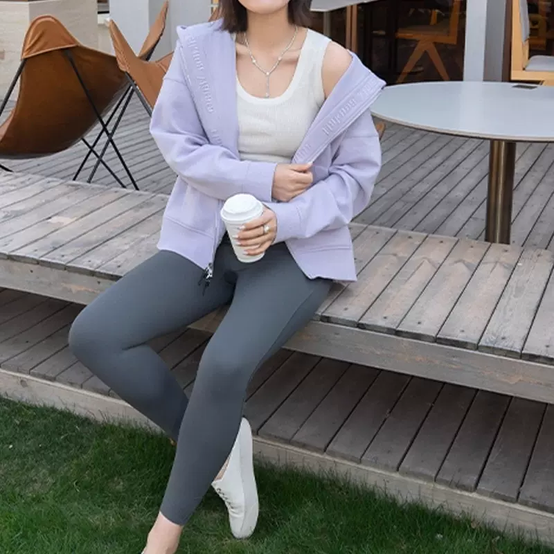 JOMOD同源！ 连帽拉链开衫卫衣女春季灰色运动休闲外套韩系小个子