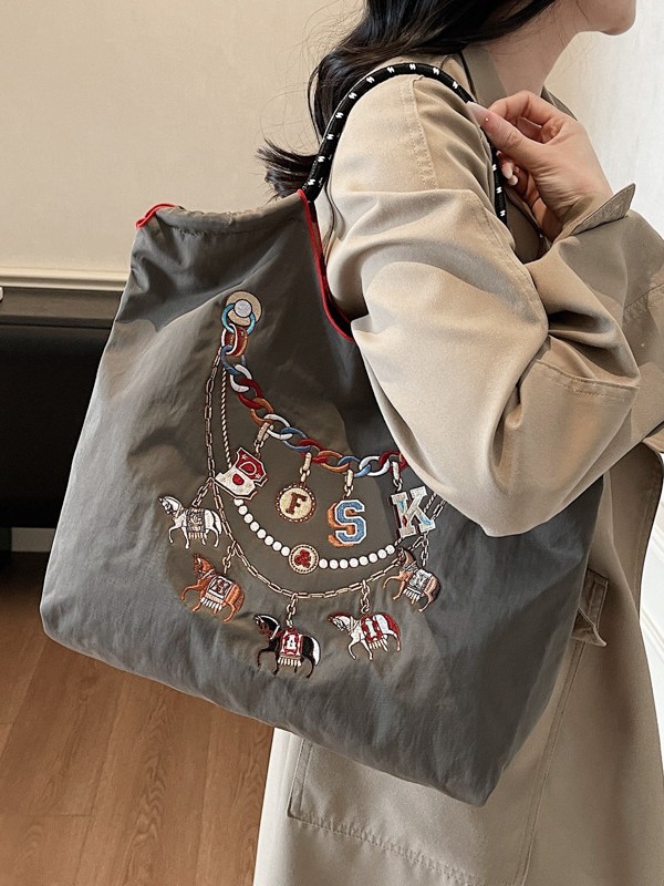 Nueva bolsa de lona bordada japonesa nicho bordado bolsas ecológicas de compras mochilas de nylon bolsas de hombro