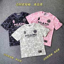 跨境外贸批发迈阿密刺绣标圆领纯棉休闲短袖