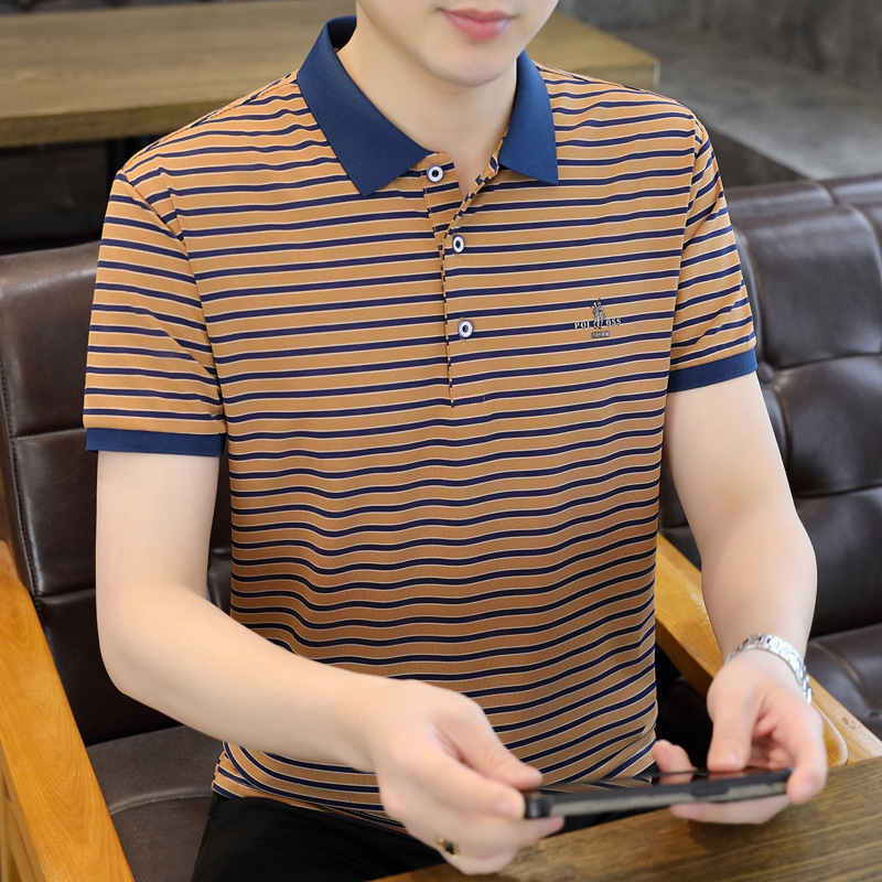 2026 Short-Sleeved T-Shirt Spring and Summer New Style Striped Lapel Short-Sleeved Polo Shirt Men's Light Business Wear Men's T-Shirt 2026 Short-Sleeved T-Shirt Spring and Summer New Style Striped Lapel Short-Sleeved Polo Shirt Men's Light Business Wear Men's T-Shirt