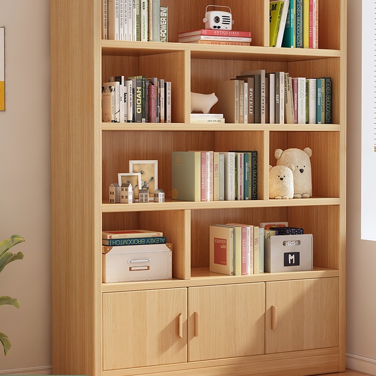 Solid Wood Bookcase Student Home Children's Bookshelf Floor-Standing Storage Rack Multi-Layer Living Room New Storage Cabinet Integrated Against the Wall