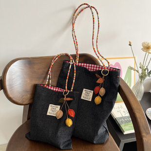 Double-sided denim retro shopping bag, American style