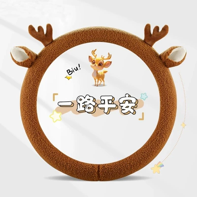 Plush steering wheel cover winter teddy velvet D-type cute cartoon car interior decoration girl protective cover warm handle cover
