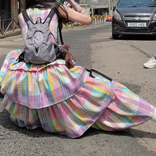 MEIPIN2024新款马卡龙盛宴 格子蛋糕裙甜美彩虹连衣裙蓬蓬裙设计