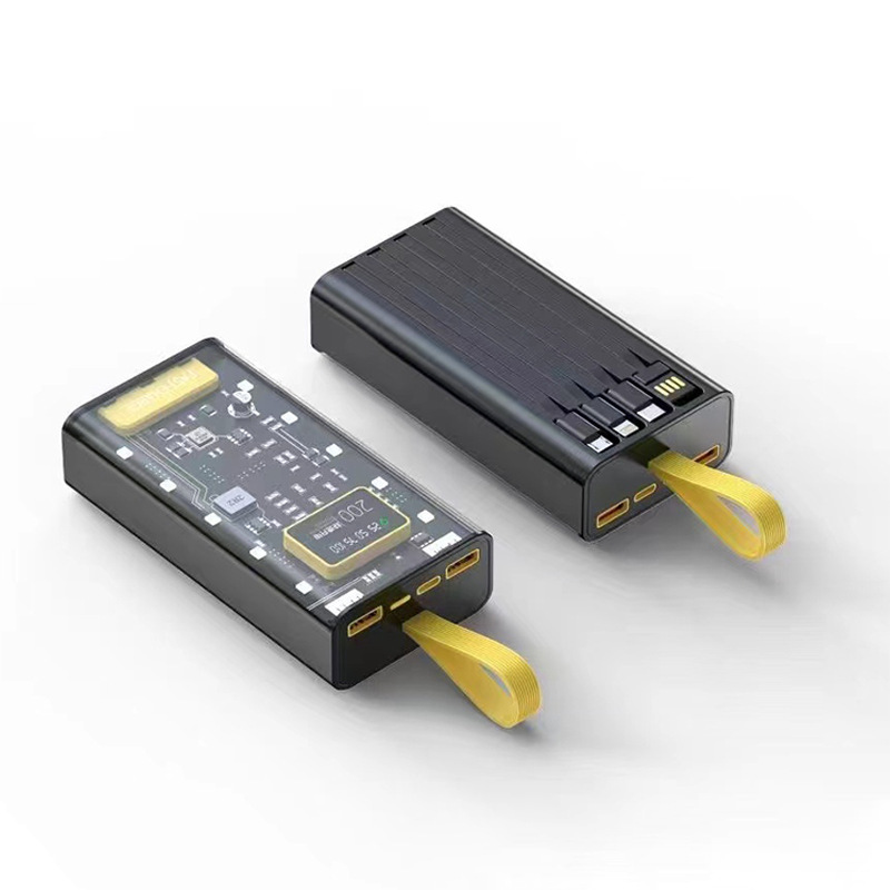 Nuevo paquete de carga rápida móvil de gran capacidad con cable de diseño transparente 66w fuente de alimentación al aire libre de carga rápida de gran capacidad