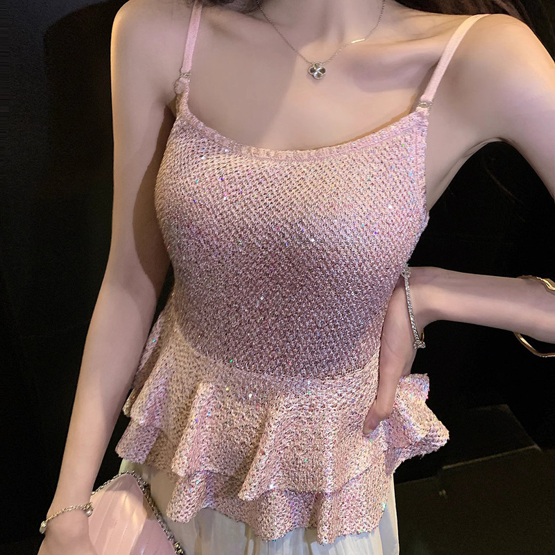 Ready Stock Starry Sling Shining Summer Music Festival Disco Just Need Exquisite Sequins Pure Desire Lace Small Fragrant Sling
