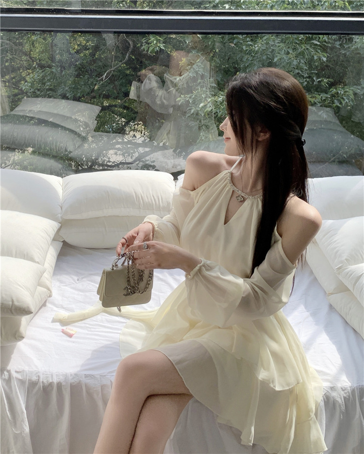 法式白色连衣裙女夏季收腰甜美短裙镂空荷叶边设计感蛋糕a字裙子详情9