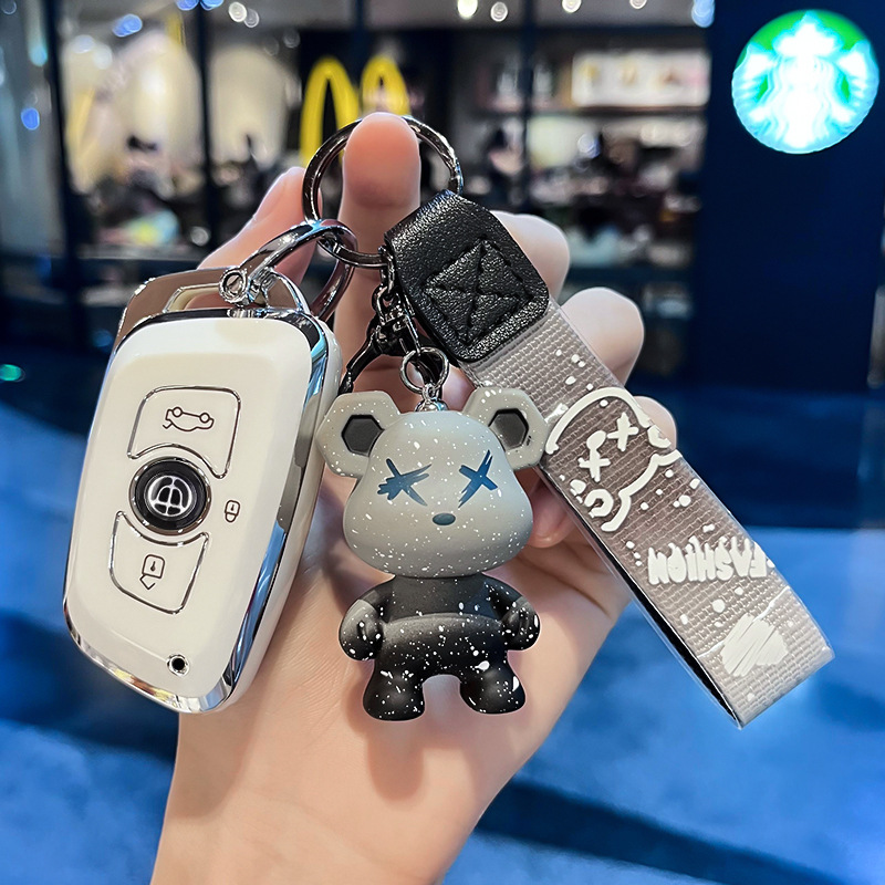 중국 A-스마트 3 키 [싱글 쉘 화이트] + 회색 폭력 곰 펜던트