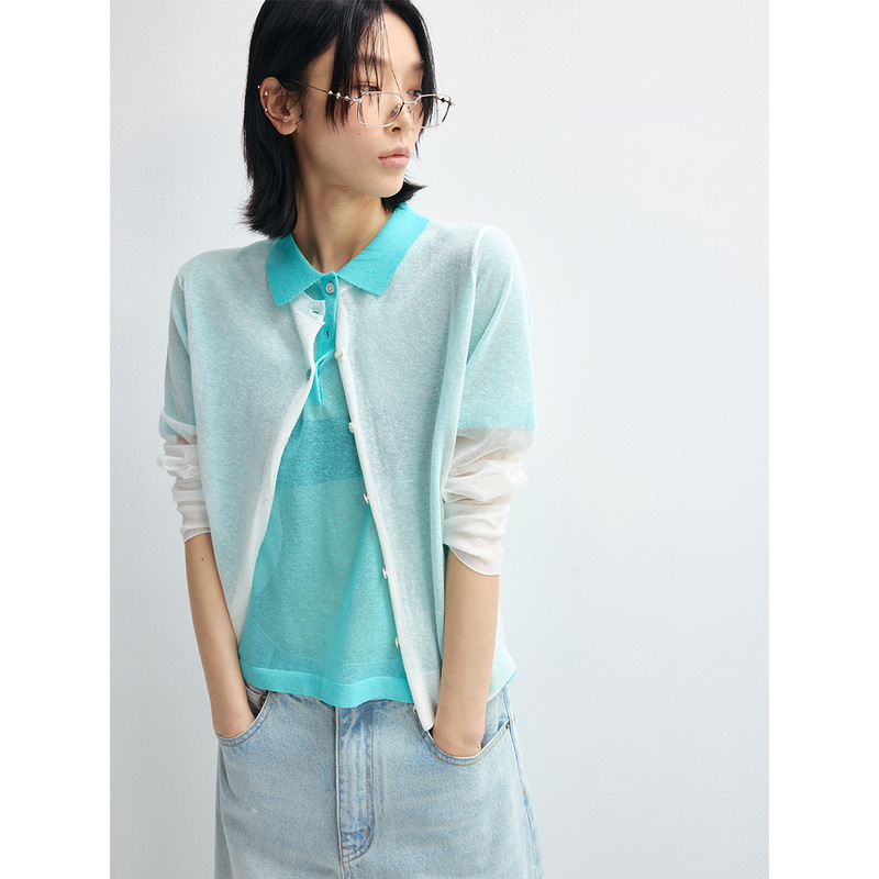 [Time Recognition] New Linen Cotton Permeable and Fresh Multi-level Stacking Long Sleeve Sunscreen Cardigan Knitted Sweater V8569