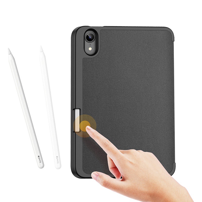 Funda protectora para iPad Mini7 con ranura para lápiz, tapa abatible, modo de suspensión, carcasa suave de TPU, funda de cuero triple, cierre magnético