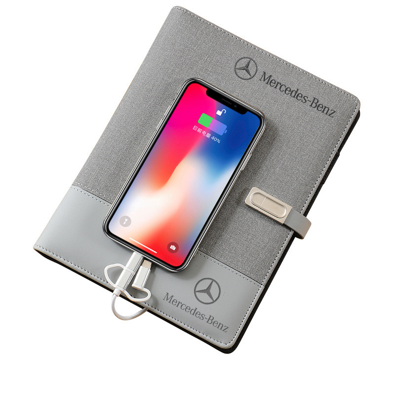 (2개) USB 전원 공급 노트북 세트가 포함된 A5 루즈리프 다기능 비즈니스 무선 충전 노트북, 맞춤형 로고 포함