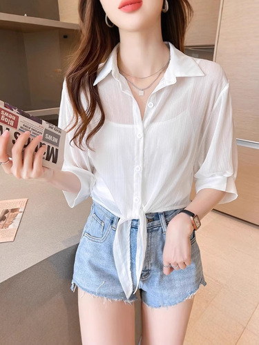 Summer chiffon cardigan sun-protection clothes, women's thin small shawl top, outer matching skirt, blouse, ice silk chiffon shirt
