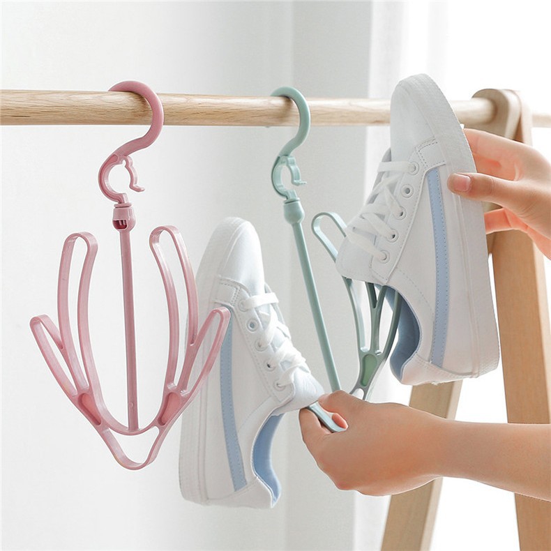 Creative Windproof Double Hook Shoe Drying Rack for Balcony, Multi-Purpose Shoe Hanger and Storage Rack