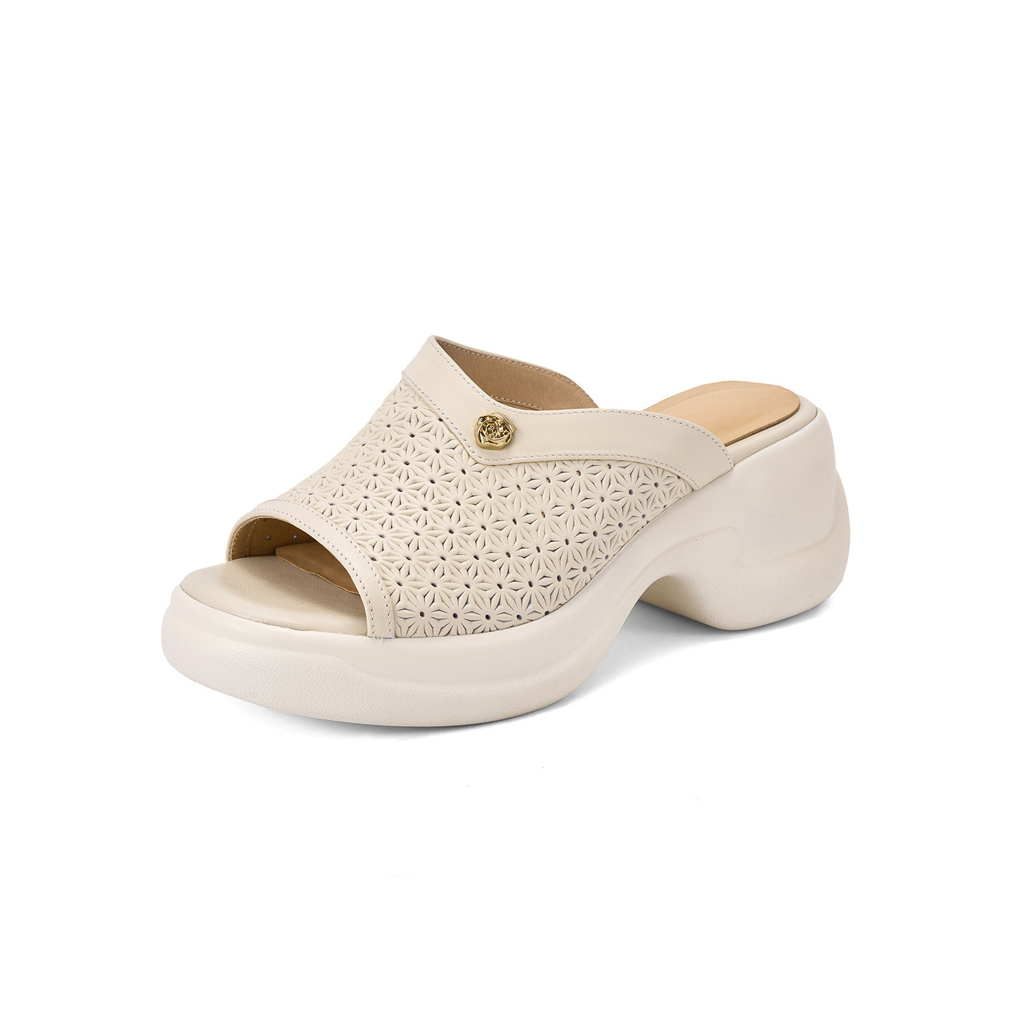 Sandal cao gót nữ mũi hở đế dày 6,5 cm phong cách đơn giản — màu trắng ngà chi tiết 13