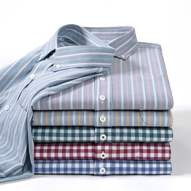 Cotton Oxford Striped Shirt with Button-Down Collar, Men's Cardigan, Long-Sleeved Top, Pure Cotton, Breathable, Versatile Men's Shirt Cotton Oxford Striped Shirt with Button-Down Collar, Men's Cardigan, Long-Sleeved Top, Pure Cotton, Breathable, Versatile Men's Shirt