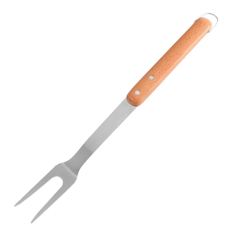 Juego de utensilios para hornear de acero inoxidable, mango de madera, herramienta para barbacoa, juego de tres piezas, accesorios para barbacoa portátiles al aire libre, clip para alimentos con mango de haya