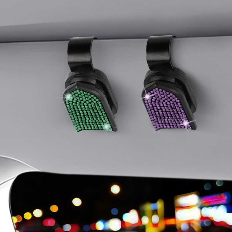 Cross-Border New Car Accessories: Rhinestone Car Document Holder, Car Sun Visor Sunglasses Holder, Receipt Holder, Interior Decoration