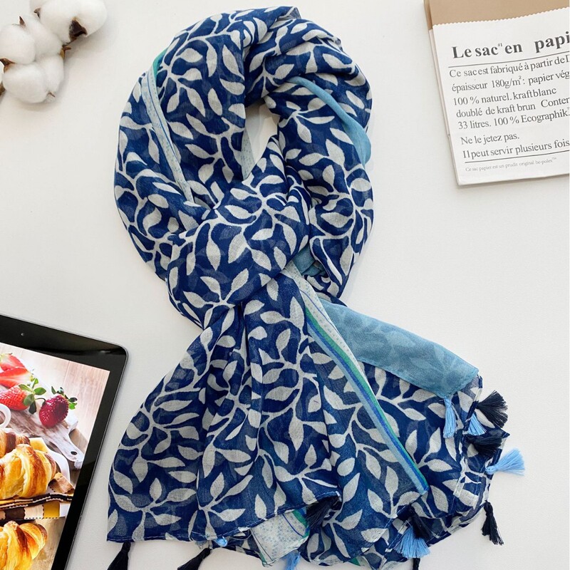 Blue Ethnic Style Silk Scarf, Summer Sun Protection Shawl for Women, Xinjiang and Qinghai Travel Scarf, Seaside Scarf, Large Beach Towel