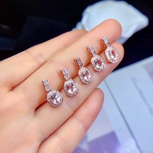 925 Silver Natural Morganite Pendant Simple Fashion Small Fresh Hot Main Stone 4*6