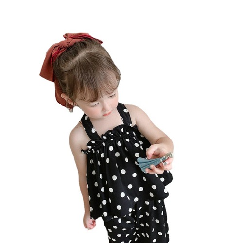 Girls suit flower suspender top and nine-point pants 24 summer clothes new foreign trade children's clothing drop shipping 3-8 years old