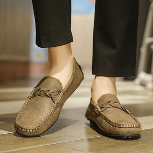 2024 New Summer Beanie Shoes for Men, Korean Style Slip-On Lazy Simple Breathable Men's Casual Leather Shoes for Men with Soft Soles