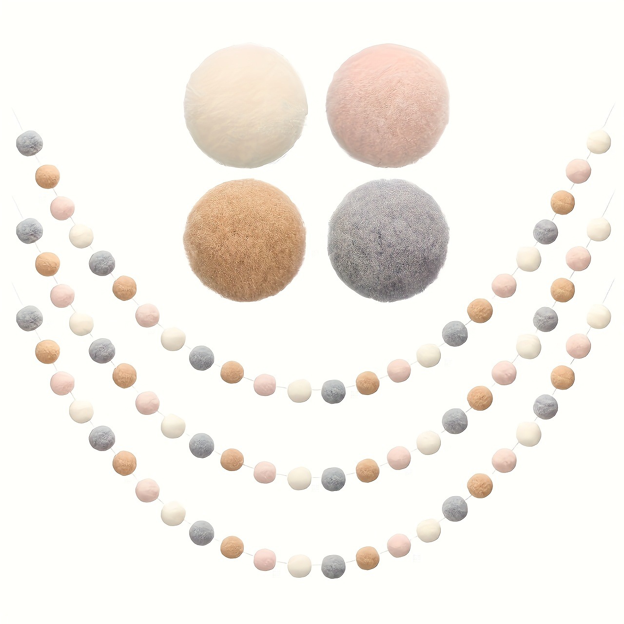 毛绒球预串,24个球78.74in无需DIY,,圣诞绒球花环波西米亚风