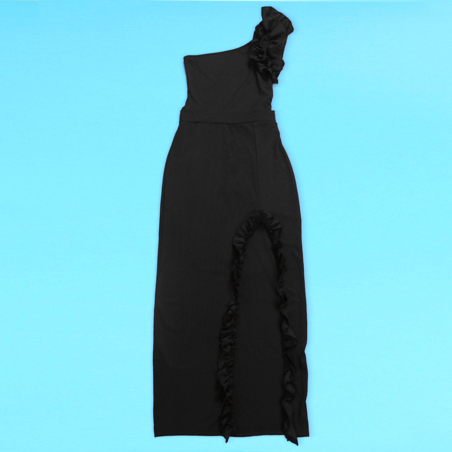 362g Weight Sleeveless Sleeve Length Polyester Fabric Type Skirt Co-ord Set Sets Type 2 Pieces Set Quantity Holiday Occasion One Shoulder Neckline Slim Fit Type Solid Color Pattern Summer Season Women's Gender Frill Design Elegant Style Holiday Women's Elegant Solid Color Polyester Frill Skirt Co-ord Set Skirt Sets 46